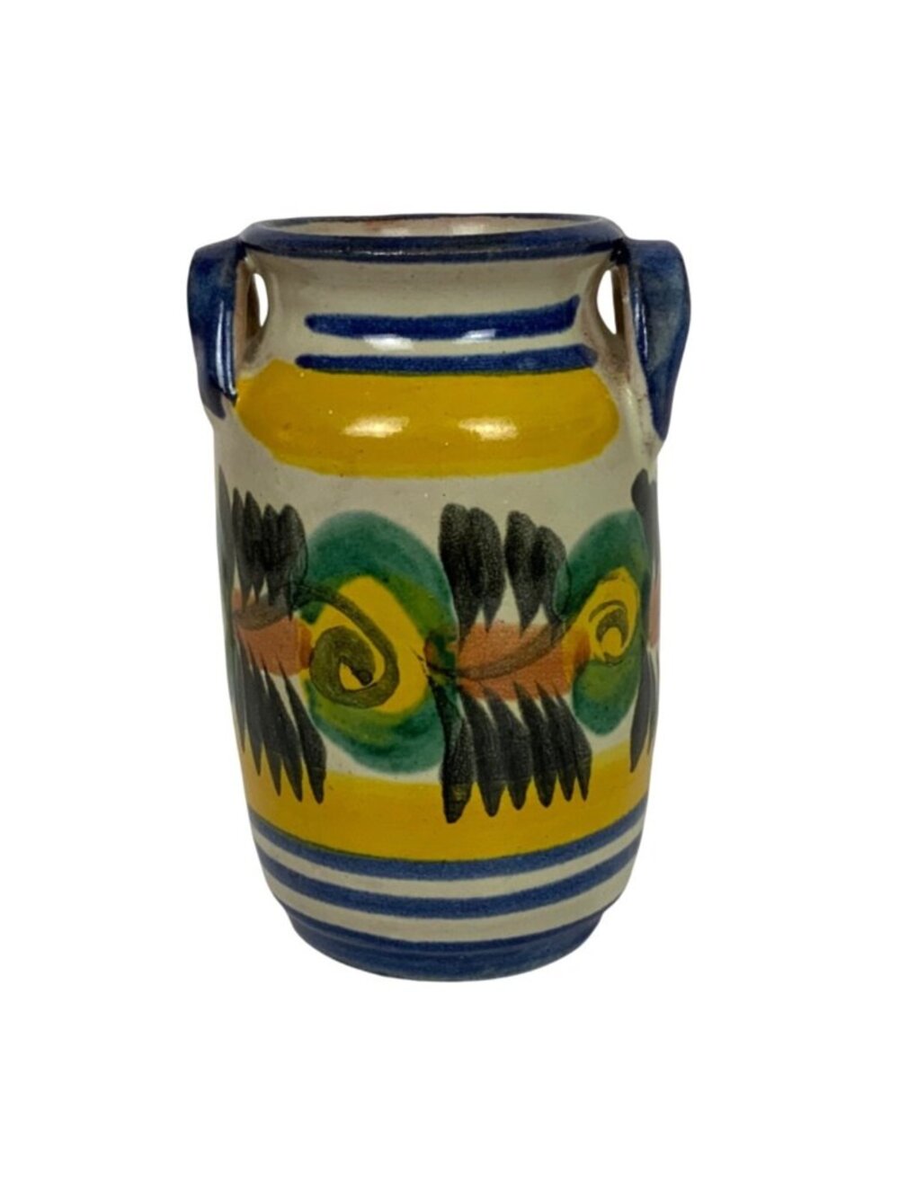 Mini Hand-Painted Talavera Ceramic Vase With Handles Mexican Folk Art Decor